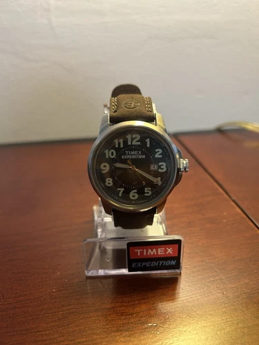 New Timex T44921 Men's Expedition Metal Field Brown Leather Strap Watch