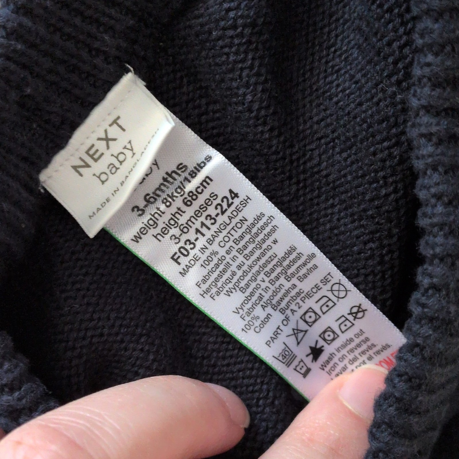 NEXT 3-6 Months 2pc Navy Knit Cotton Bear Jumper & Trousers Button image 3