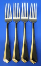 4 - Yamazaki RAMONA BLACK GOLD Accent Glossy Stainless Flatware DINNER FORKS