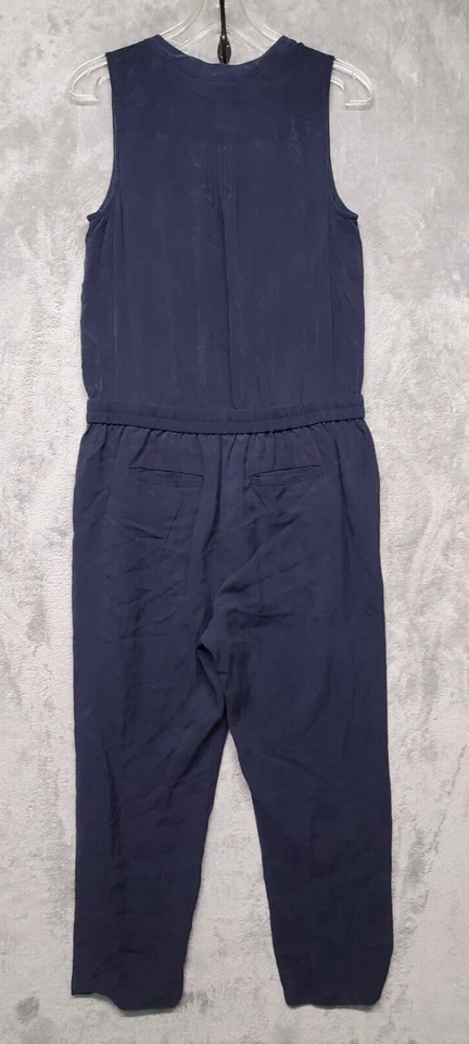 Mono para mujer J Crew 8 azul marino mezcla de seda volantes botón delantero F5571 Foto 2 de 4