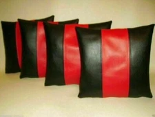 One-Piece Black-Red Pillow Cover Cushion Genuine Lambskin Leather Stylish Décor