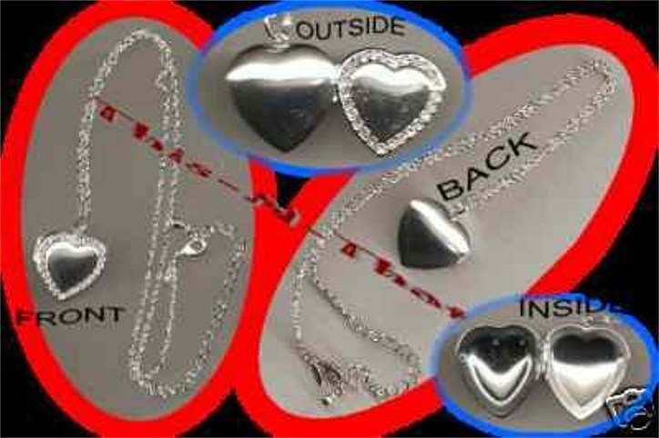 Silver Heart Locket Necklace with Rhinestone Accents-image