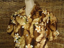 Vtg 1960s Brown Gold Floral Hawaiian Tropical Shirt 100 Cotton 44" Underarms