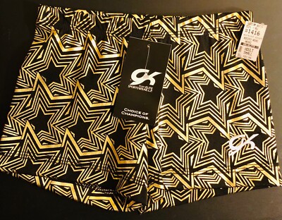 GK ELITE MICRO MINI CHEER SHORTS GOLD BLACK FOIL STARS ADULT S | eBay
