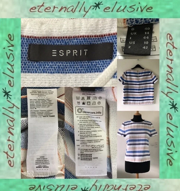 Top de caja estilo ESPRIT Y2K azul marino blanco crema bretón rayas aspecto marinero damas 14 42 Foto 2 de 4