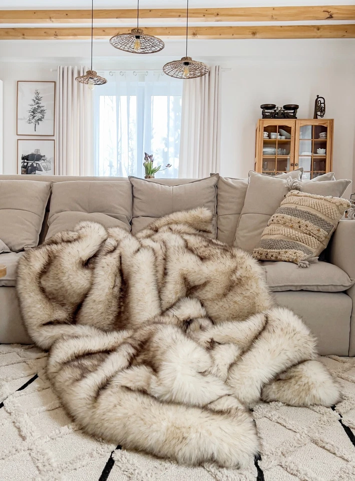 Faux Fur Blanket, Rabbit , Brown Furry Sofa Cover, Eco-Friendly - Image 3 of 4