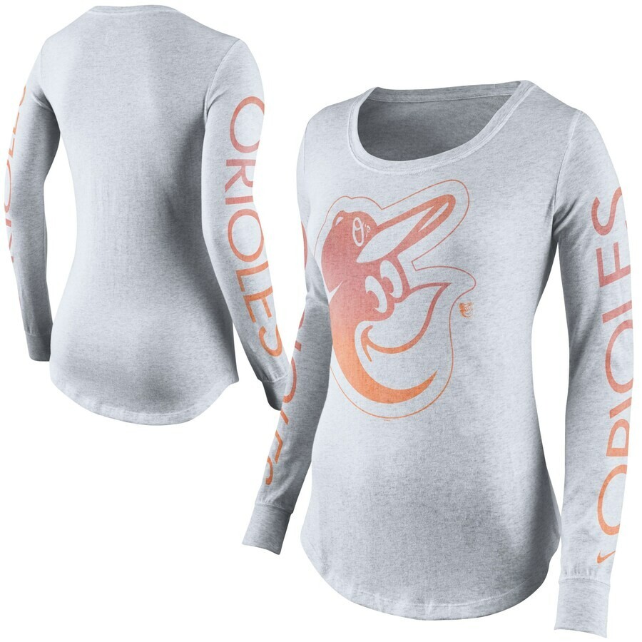 Nike Women's Baltimore Orioles Fade Long Sleeve Scoop Neck Top, Gray,  Medium