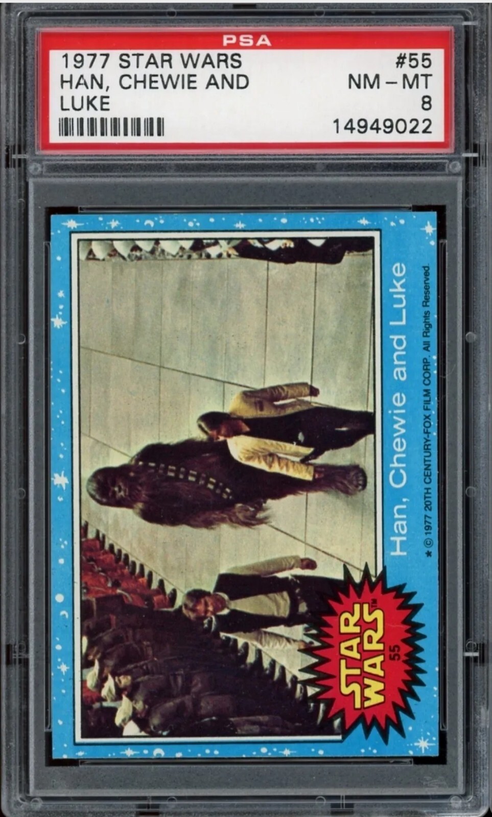 1977 Topps Star Wars #55 Han, Chewie and Luke | PSA 8