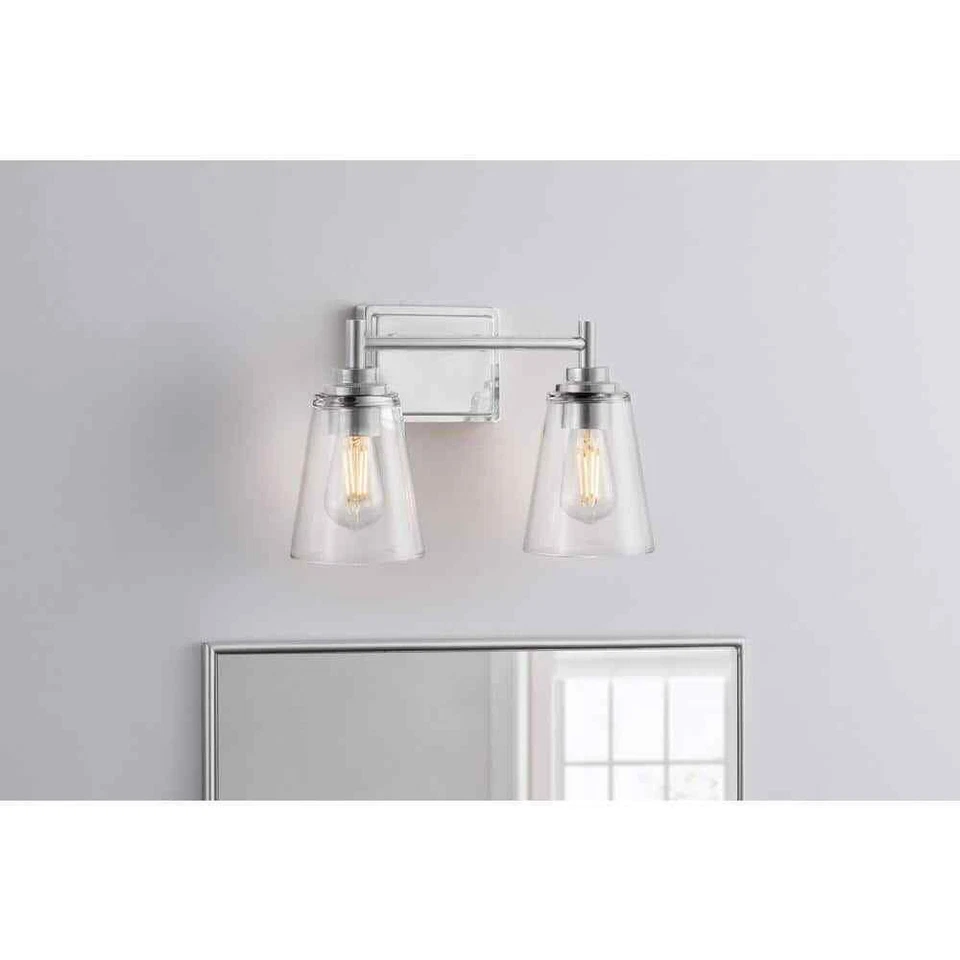 Hampton Bay Wakefield 15 in. 2-Light Chrome Modern Vanity w/Clear Glass Shades - Image 3 of 4