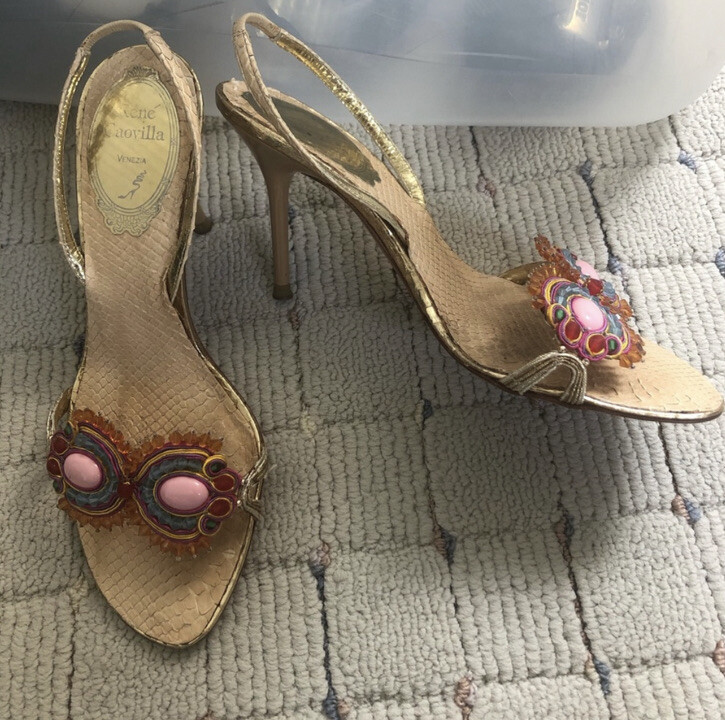 Rene Caovilla Python Slingback Sandals Size 35 - image 4