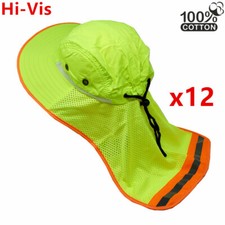 12 Pcs Hi Vis Reflective Safety Green Boonie Neck Flap Hat Wide Brim Bucket Cap