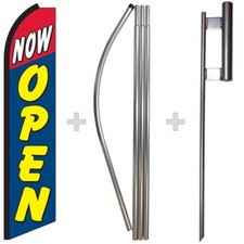 Now Open 15' Tall Swooper Flag  Pole Kit Feather Super Banner