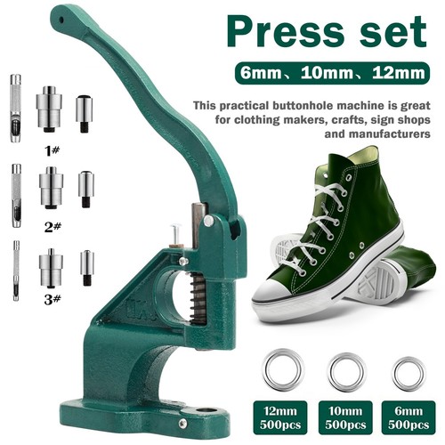Professional Grommet Tool Set - Hand Press, 3 Dies, 1500 Eyelets 6/10/12mm - Picture 7 of 11