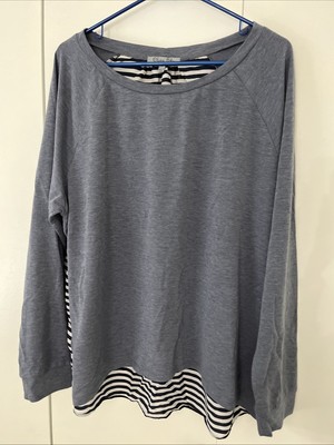 Olivia Sky High Low Long Sleeve Shirt Stripe Blue NWT XL.