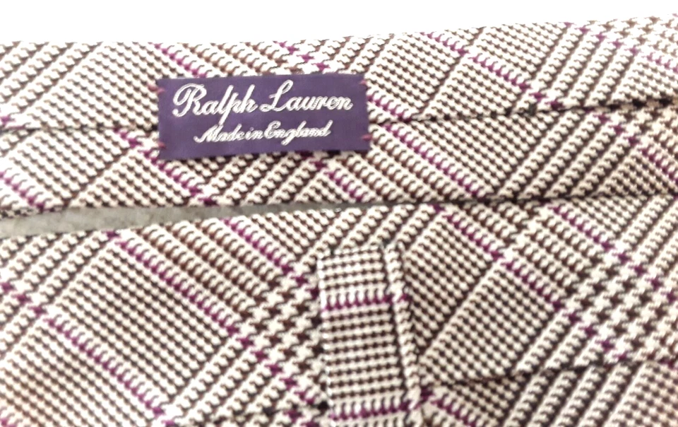 Corbata Ralph Lauren Etiqueta Púrpura Oro Real Negro Beige Hecha a Mano Inglaterra Foto 3 de 4