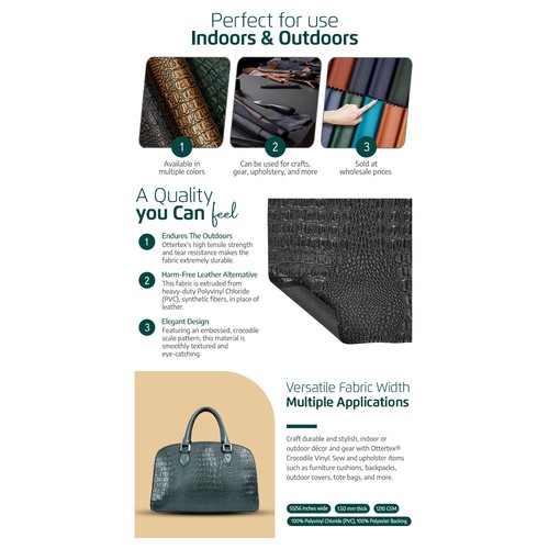Ottertex® Crocodile Vinyl Leather 56” PVC Polyester Waterproof Fabric BTY - Picture 5 of 37