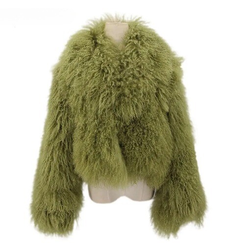 Womens 100% Real Mongolian Sheep Fur Coat Lapel Real Fur Jacket Warm Outwear Hot