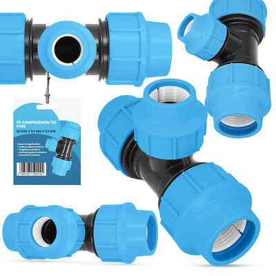 PE-Rohr T-Stück PN16 63x50x63 Fitting Verbinder Wasserrohr Bewässerungssystem