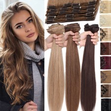 Super Thick Clip In Russian Remy Human Hair Extensions Full Head Double Weft US