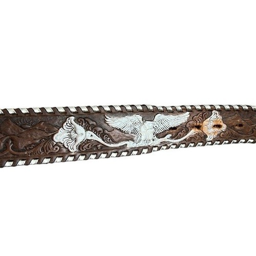 Ancienne boucle et ceinture faisan dinde oiseaux cuir marron chambres Siskiyou - Photo 7 sur 11