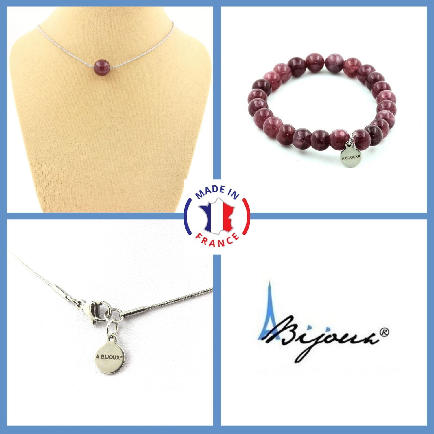 Parure bijoux lépidolite chaîne sur mesure contre les tailles standards