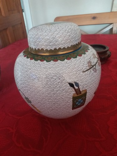 Inusual par de frascos con tapa de Cloisonne oriental para mano izquierda y derecha con soportes - Imagen 9 de 10