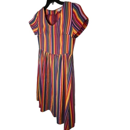 Ivy City Co. Summer Rainbow Striped Womens Short Sleeve V Neck Dress Size XS - Picture 5 of 12