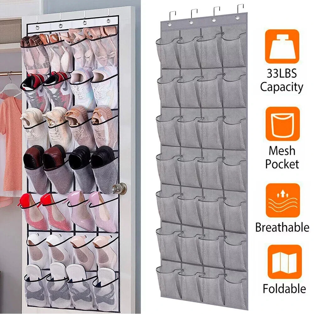 28-Grid Over Door Hanging Shoe Organizer Storage Rack for Closet-image