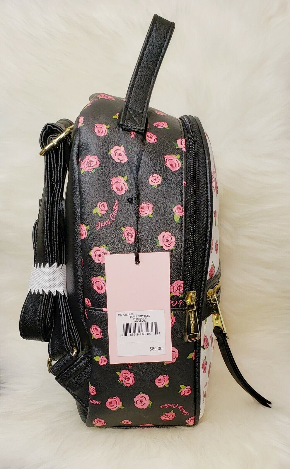 Juicy Couture Black Disty Rose Promenade Backpack Leather Purse 