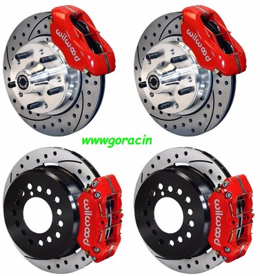 WILWOOD DISC BRAKE KIT,1970-1973 FORD,MERCURY,11'' DRILLED ROTORS,RED CALIPERS '