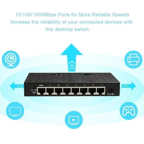 8-Ports 10/100/1000Mbps Unmanaged Ethernet Switch Home Network Hub Plug-and-Play - Picture 4 of 22
