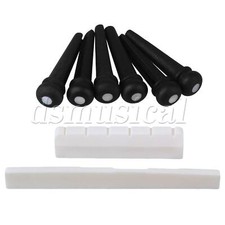 Bone Bridge Saddle Nut Ebony Pins Set for 6 Strings Classical Guitar