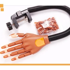 Adjustable Nail Practice Hand w/ 100 Fake Tips, Mannequin for Acrylic Gel Traini
