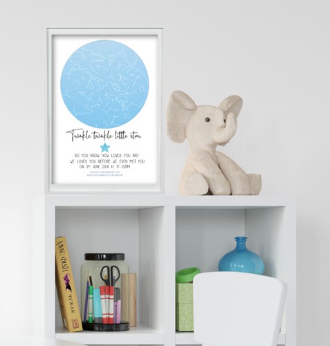 Personalised Star Map Nursery Print. Gift Christmas, baby, christening, baptism. - Picture 2 of 8