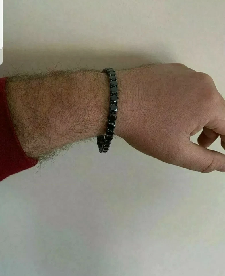 Brazalete de tenis para hombre plateado de ley enchapado en negro 5 mm pulsera de circonita cúbica 6" 7"8"9 Foto 2 de 4