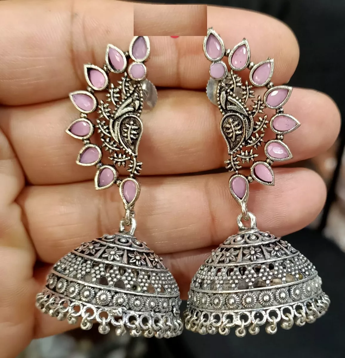 Indian Ethnic Traditional Bollywood Stone Silver Antique Oxidized
