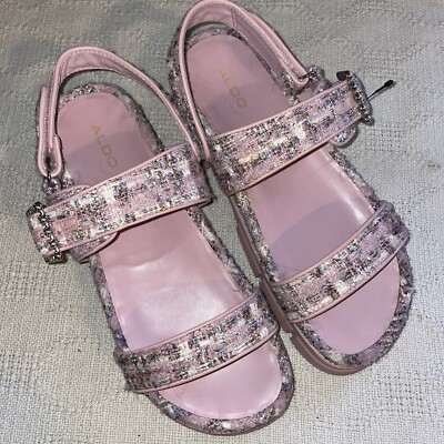 Aldo Platform Sandals Womens Size 10 Medium Pink Fabric Buckle Strappy Beach