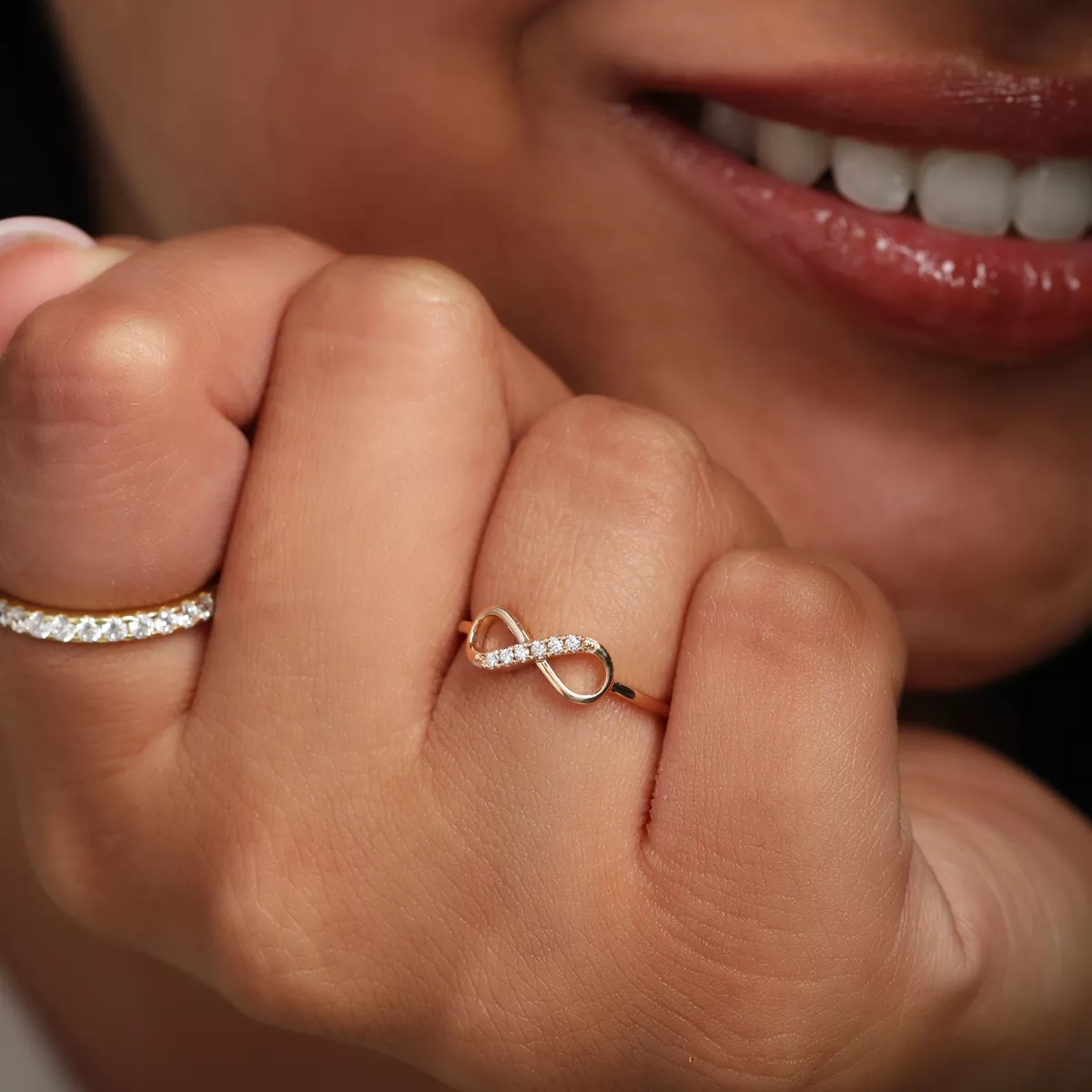 14K Gold 0.04 CT VS F G Diamond Love Infinity Knot Ring Size 3
