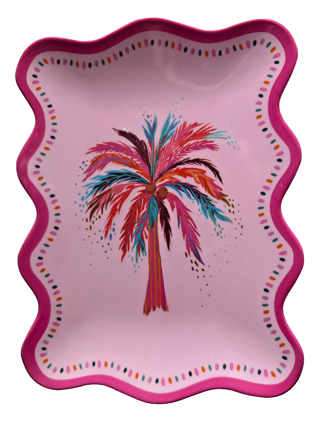Etta Vee Tropical Palm Tree Melamine Plates Set Of 4 App Salad Serving Pink Blue
