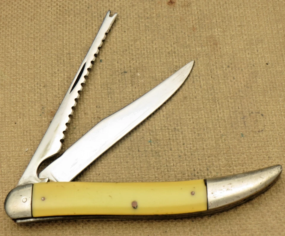 Cuchillo de pesca palillo de dientes grande vintage años 60 KABAR INOXIDABLE T29 - usado sólido Foto 3 de 4