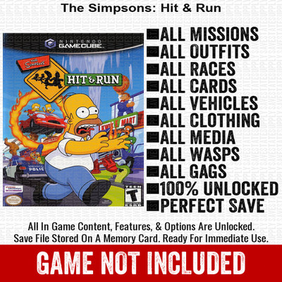 The Simpsons Hit Run 100% Nintendo GameCube Memory Card Save CHEATS