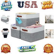 15x11in Canvas Storage Baskets 3 Pack - Fabric Bins for Shelves