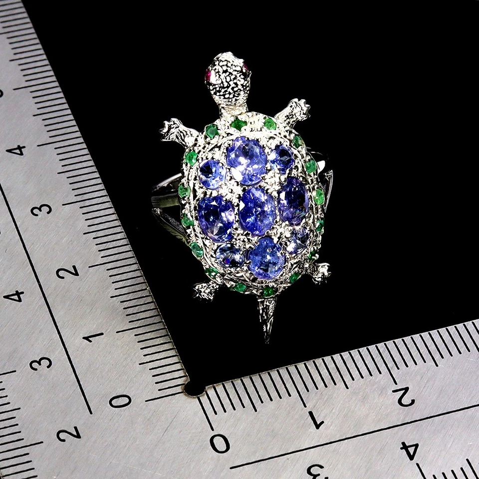 925 Sterling Silver Ring Oval Tanzanite Emerald Ruby Natural Gemstone Jewelry Sz - Image 3 of 4