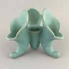 Vintage Van Briggle Pottery Triple Cornucopia Vase Candle Holder Turquoise Blue