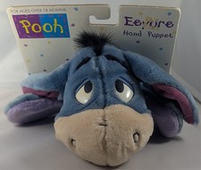Vintage 90's Mattel Disney EEYORE HAND PUPPET Plush Pooh 69959 NEW ON CARD 