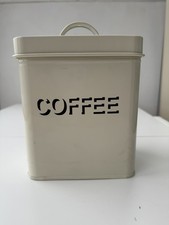 Large Coffee Tin Canister Cream Enamel Retro USED