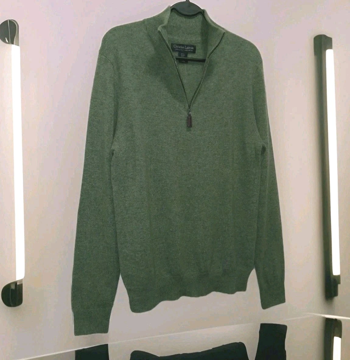 NWOT Christian Lacroix 2 Ply 100% Cashmere Olive Green Sweater Men's Small READ