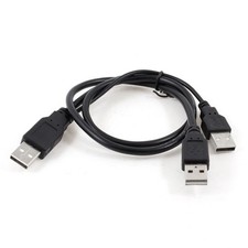 Black 2 Ports USB 2.0 Type A Male to 1 x A Male  Data Cable Cord 65cm