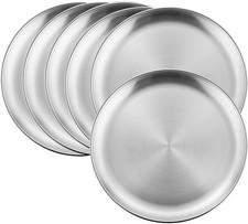 6-Piece 18/8 Stainless Steel Plates, Metal 304 Dinner Dishes for Kids Toddlers C