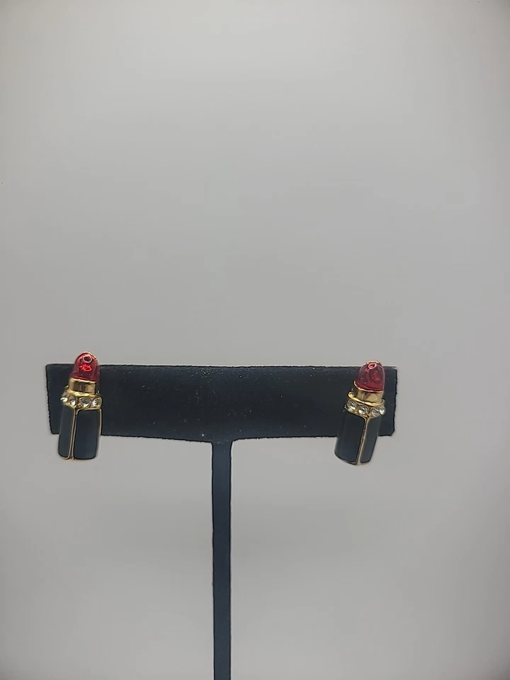 Pendientes Vintage Pierced Post Stud Lápiz Labial Forma Tono Dorado Joyería Disfraz Foto 4 de 4